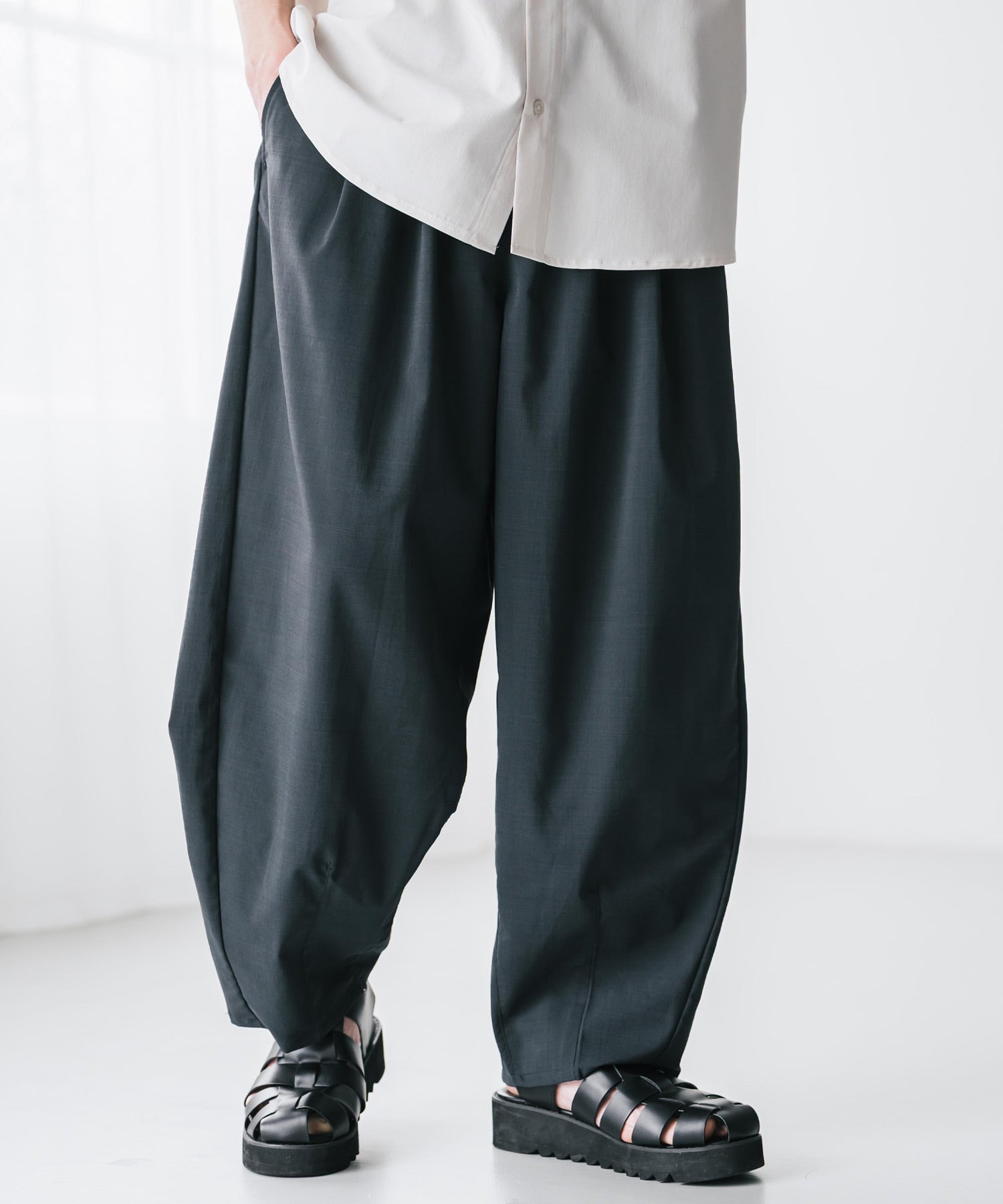 新色追加 接触冷感多機能素材リネンライク ワイドバルーンイージーパンツ 15481