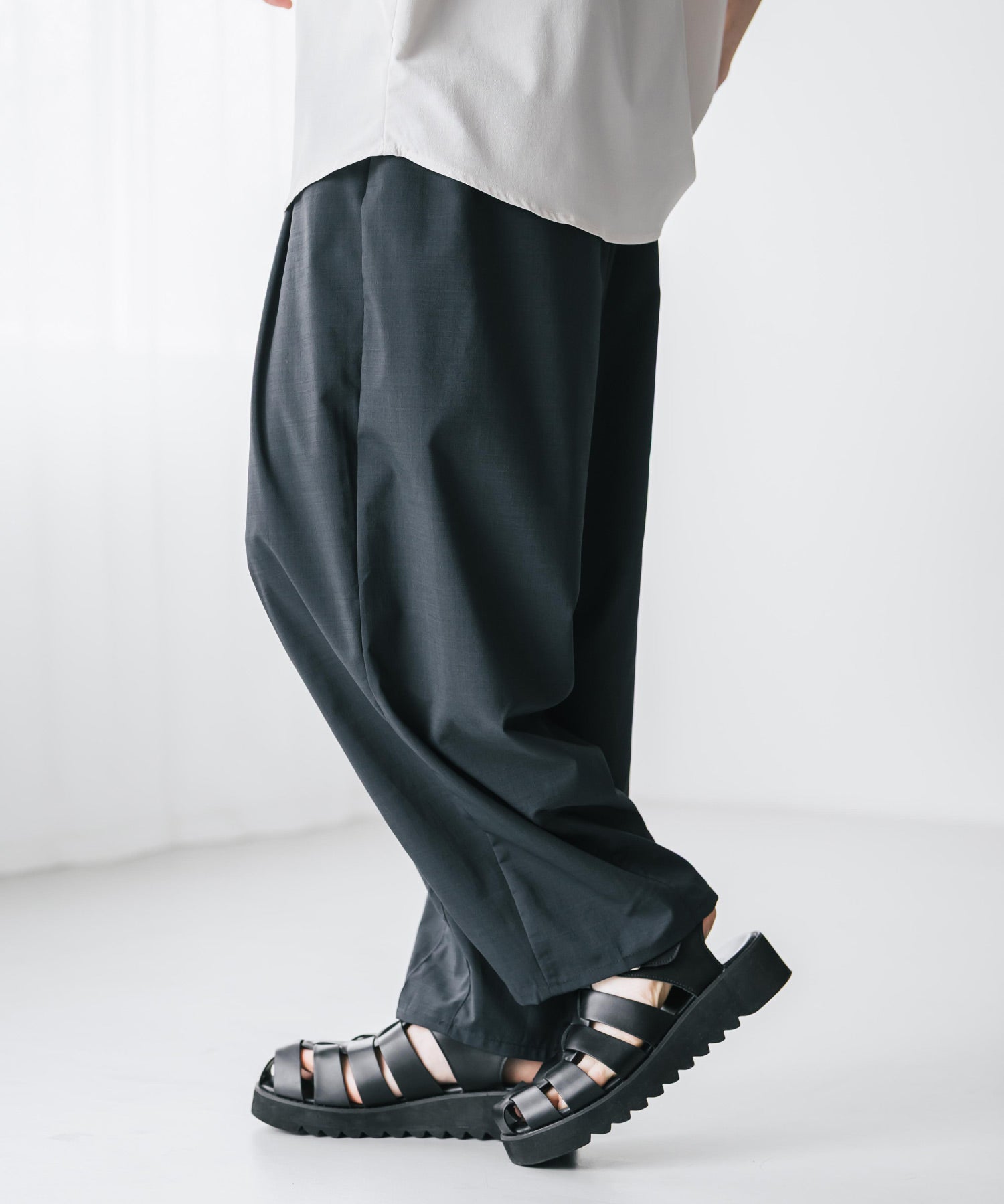 新色追加 接触冷感多機能素材リネンライク ワイドバルーンイージーパンツ 15481