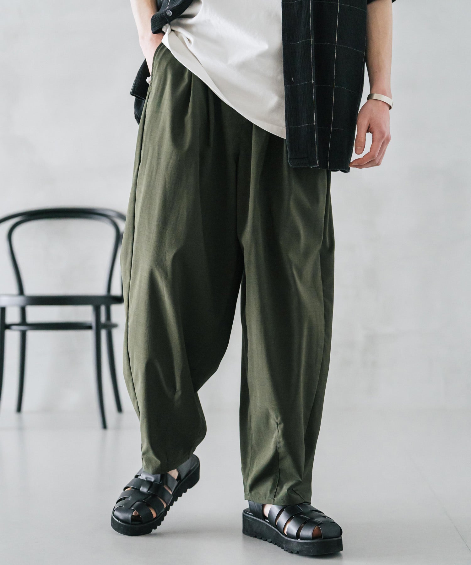 新色追加 接触冷感多機能素材リネンライク ワイドバルーンイージーパンツ 15481
