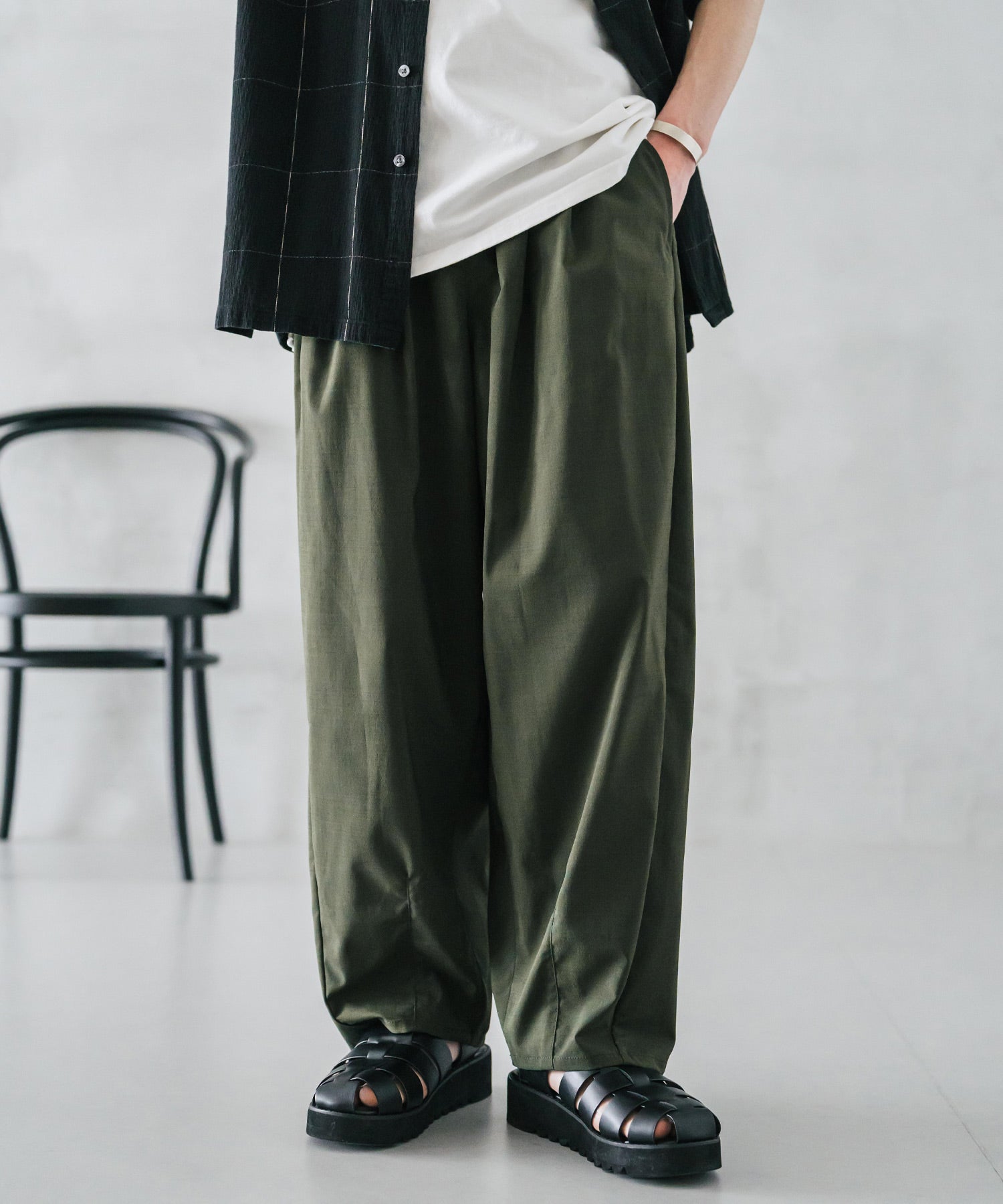 新色追加 接触冷感多機能素材リネンライク ワイドバルーンイージーパンツ 15481