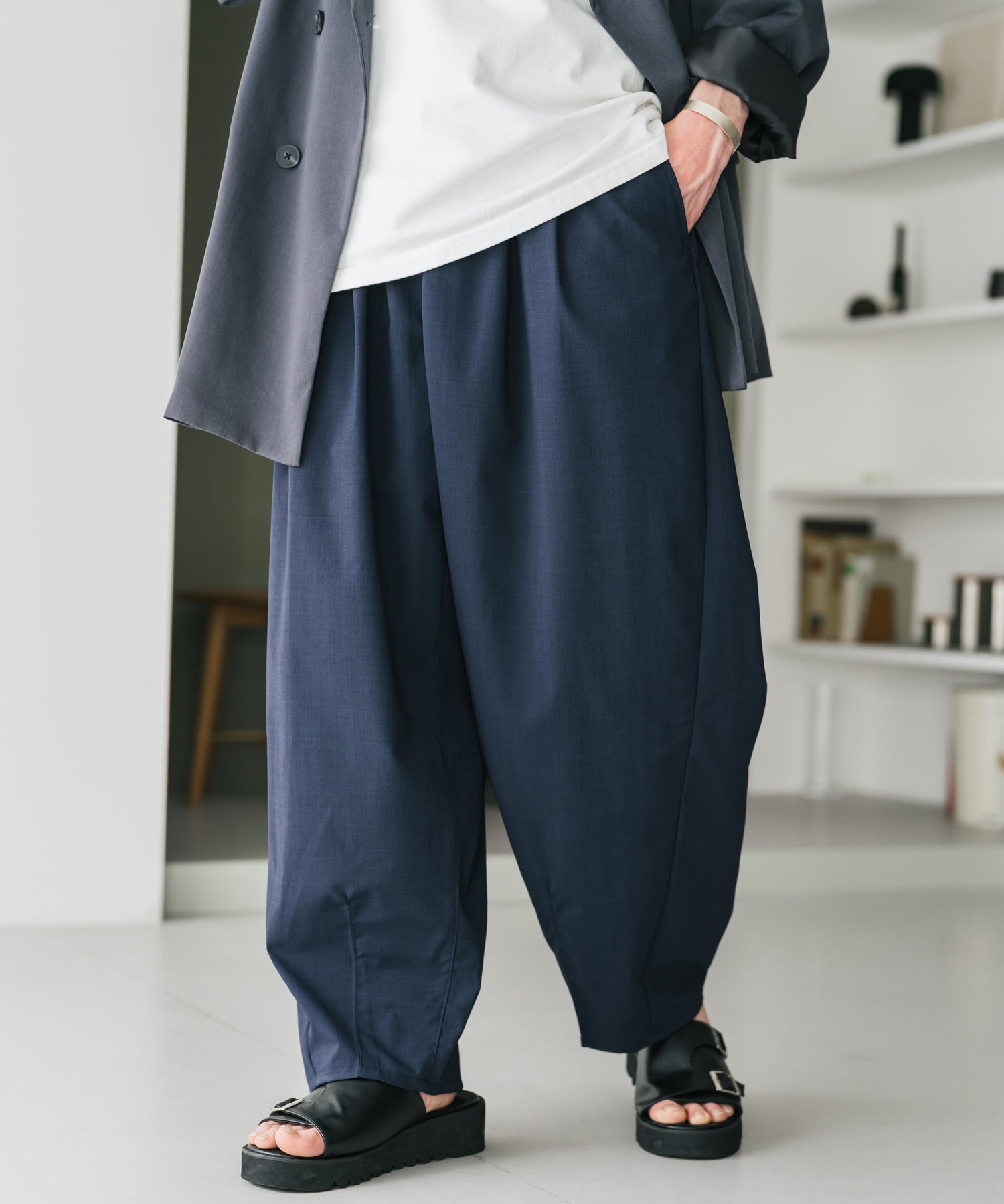 新色追加 接触冷感多機能素材リネンライク ワイドバルーンイージーパンツ 15481