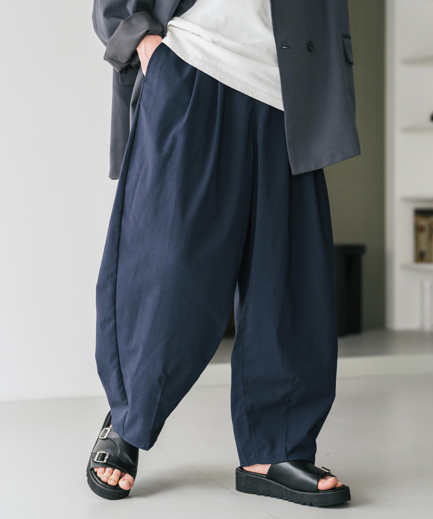 新色追加 接触冷感多機能素材リネンライク ワイドバルーンイージーパンツ 15481