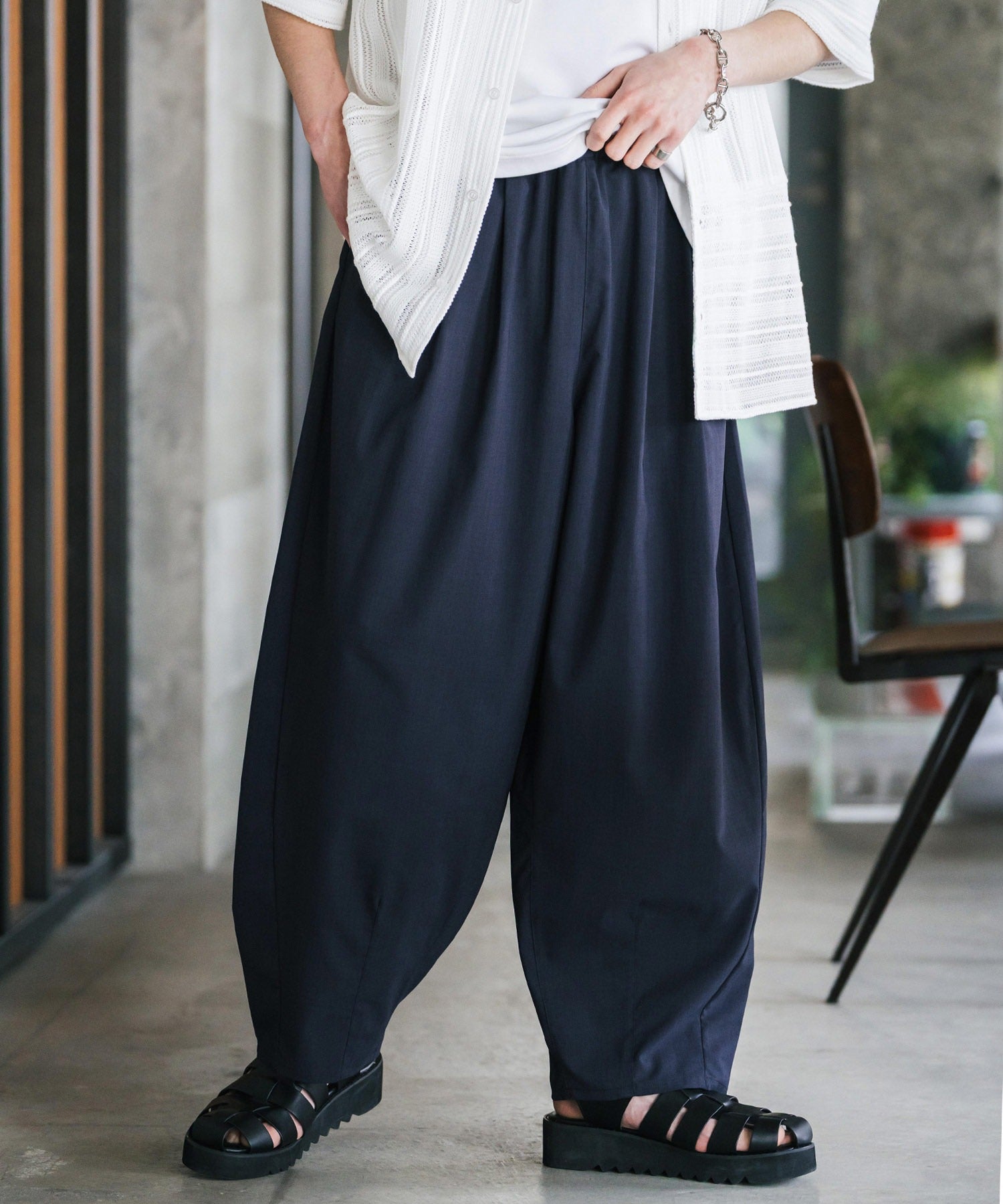 新色追加 接触冷感多機能素材リネンライク ワイドバルーンイージーパンツ 15481
