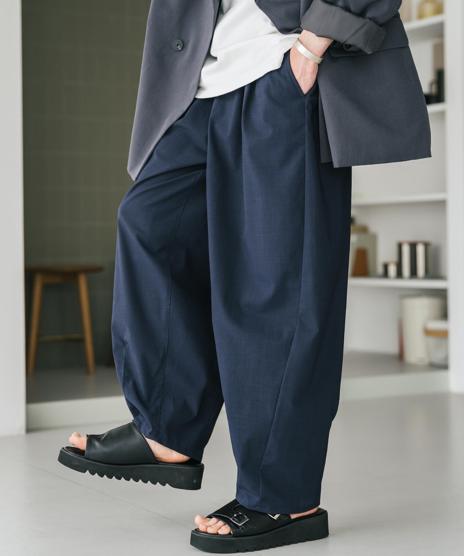 新色追加 接触冷感多機能素材リネンライク ワイドバルーンイージーパンツ 15481