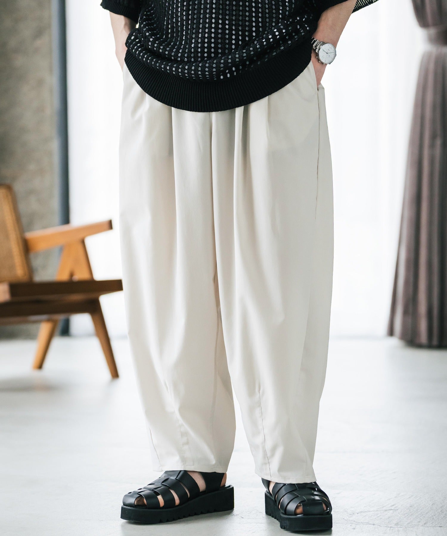 新色追加 接触冷感多機能素材リネンライク ワイドバルーンイージーパンツ 15481