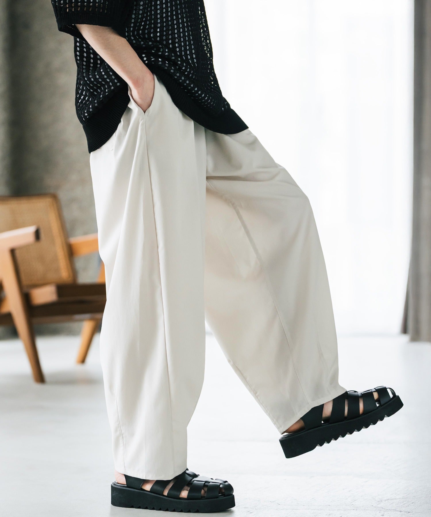 新色追加 接触冷感多機能素材リネンライク ワイドバルーンイージーパンツ 15481