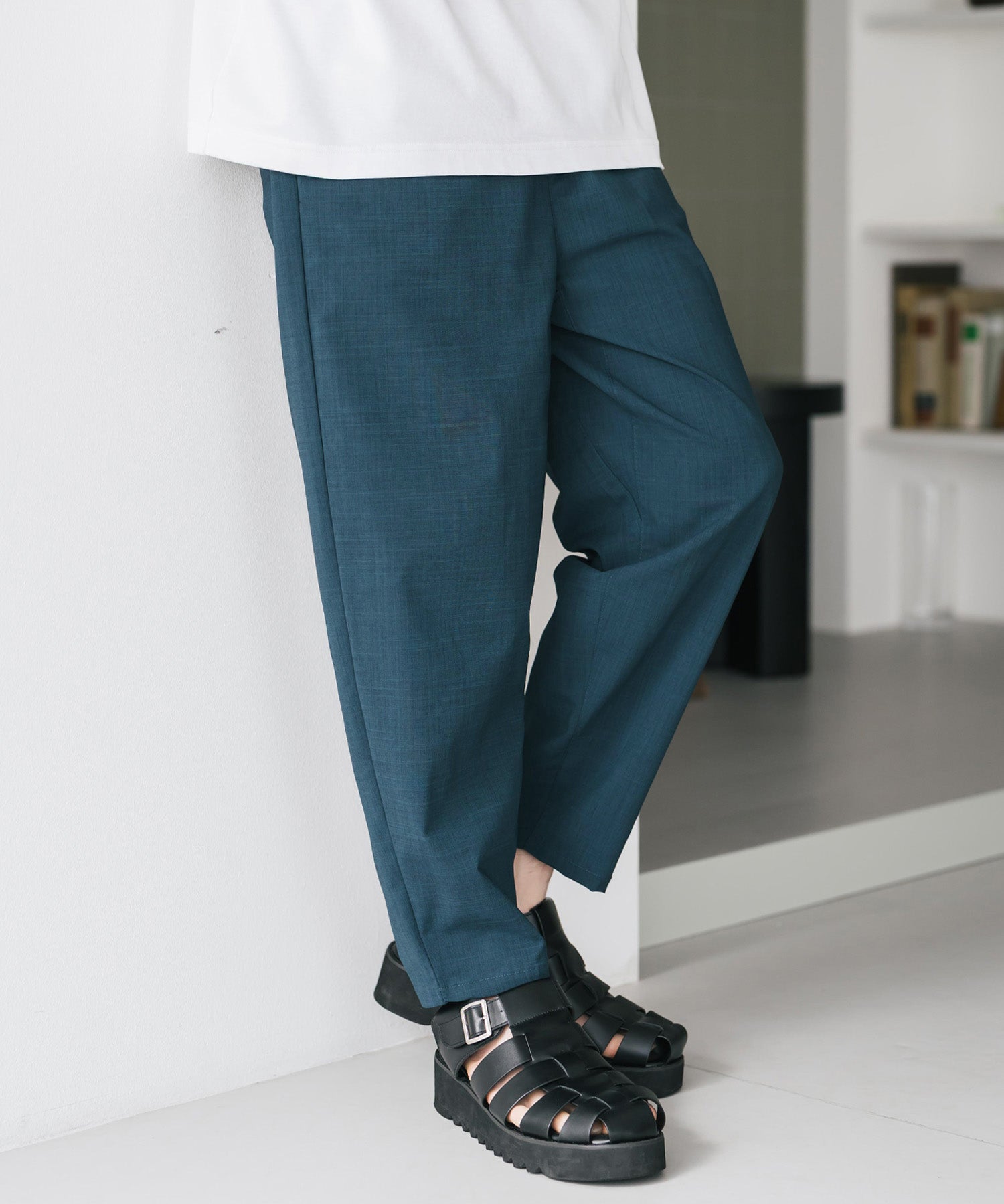 新色追加 接触冷感多機能素材リネンライク アンクルテーパードイージーパンツ 15482