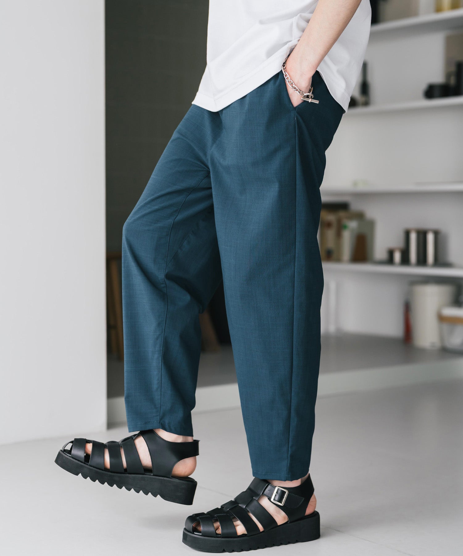 新色追加 接触冷感多機能素材リネンライク アンクルテーパードイージーパンツ 15482