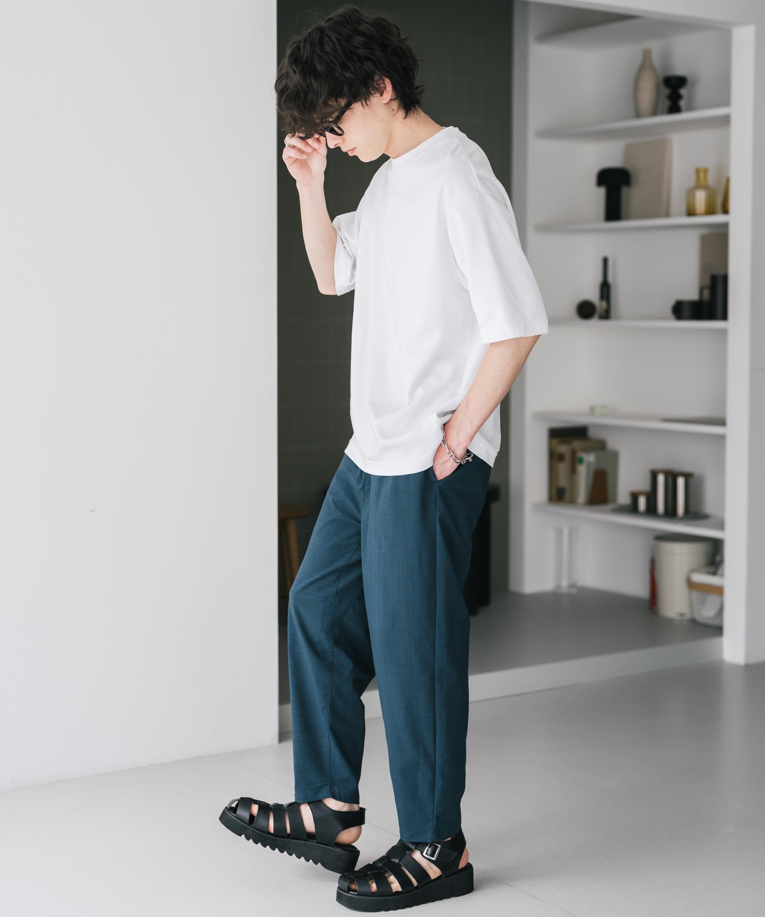 新色追加 接触冷感多機能素材リネンライク アンクルテーパードイージーパンツ 15482