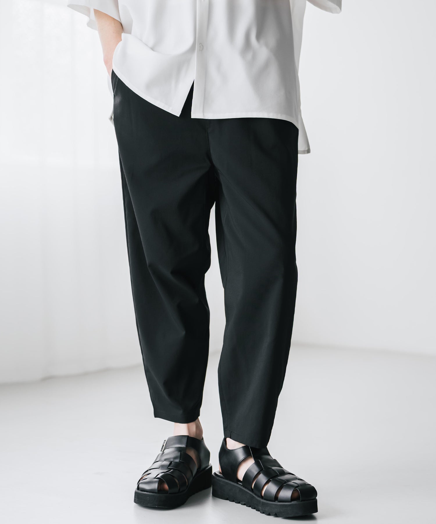 新色追加 接触冷感多機能素材リネンライク アンクルテーパードイージーパンツ 15482