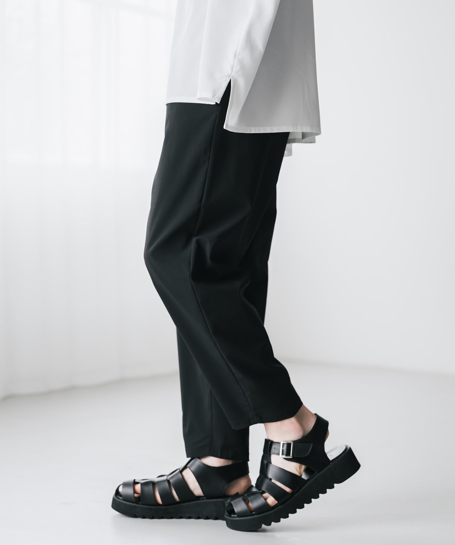 新色追加 接触冷感多機能素材リネンライク アンクルテーパードイージーパンツ 15482