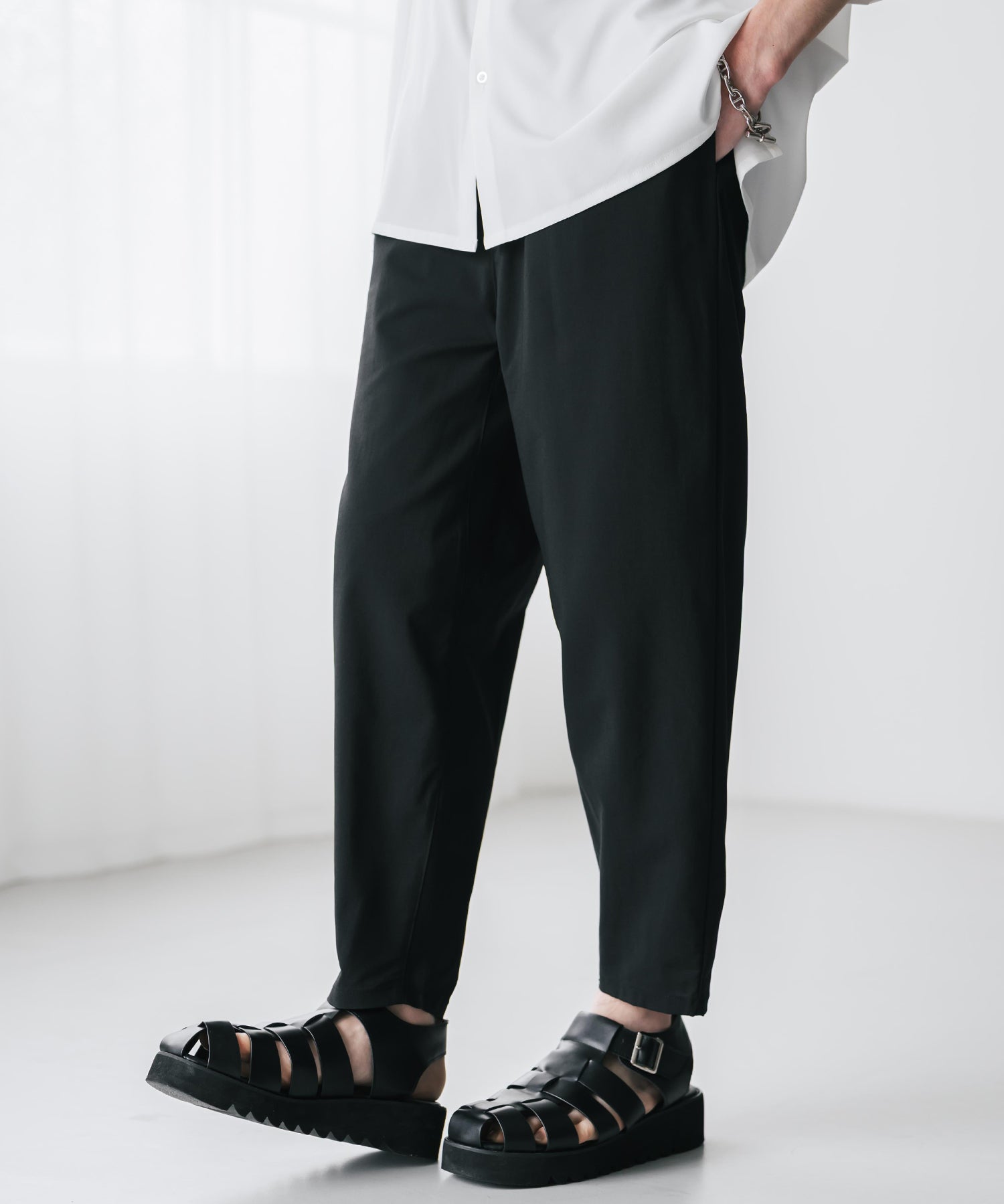 新色追加 接触冷感多機能素材リネンライク アンクルテーパードイージーパンツ 15482