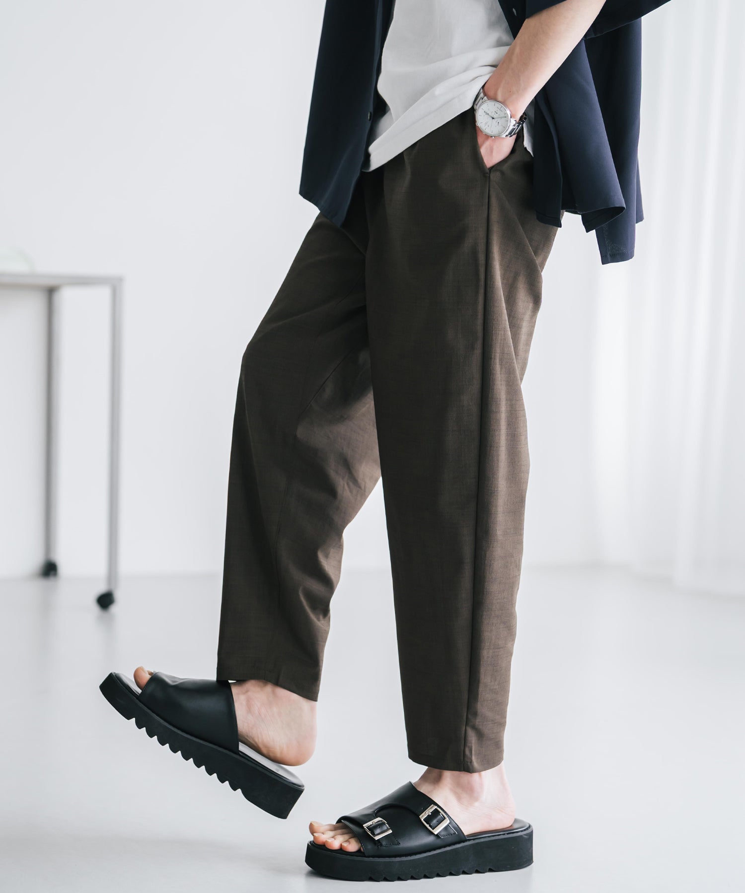 新色追加 接触冷感多機能素材リネンライク アンクルテーパードイージーパンツ 15482