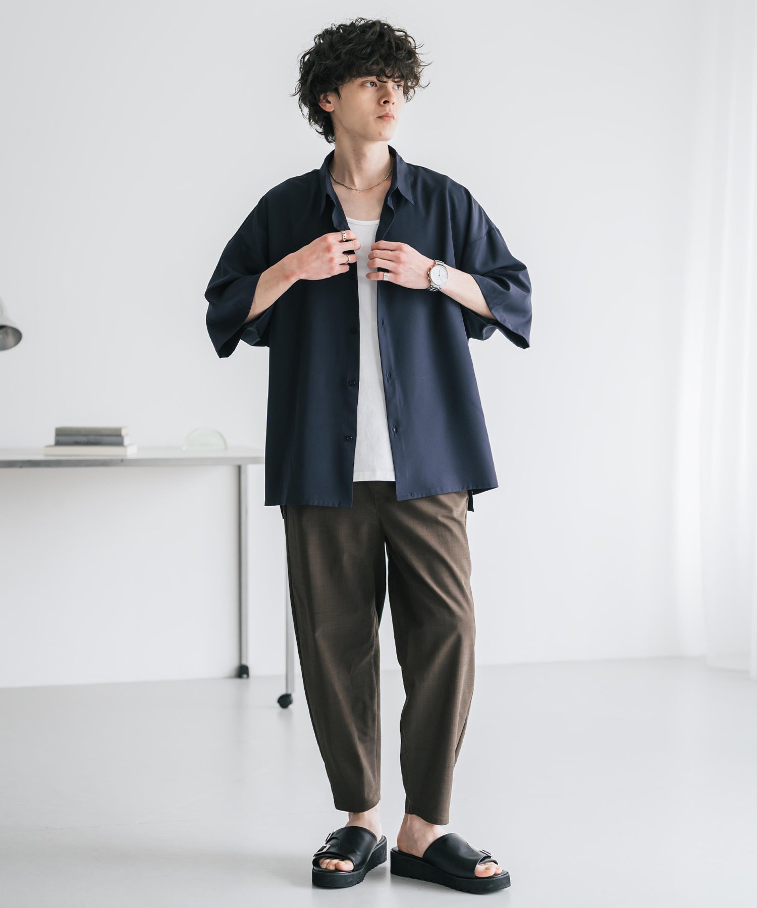 新色追加 接触冷感多機能素材リネンライク アンクルテーパードイージーパンツ 15482