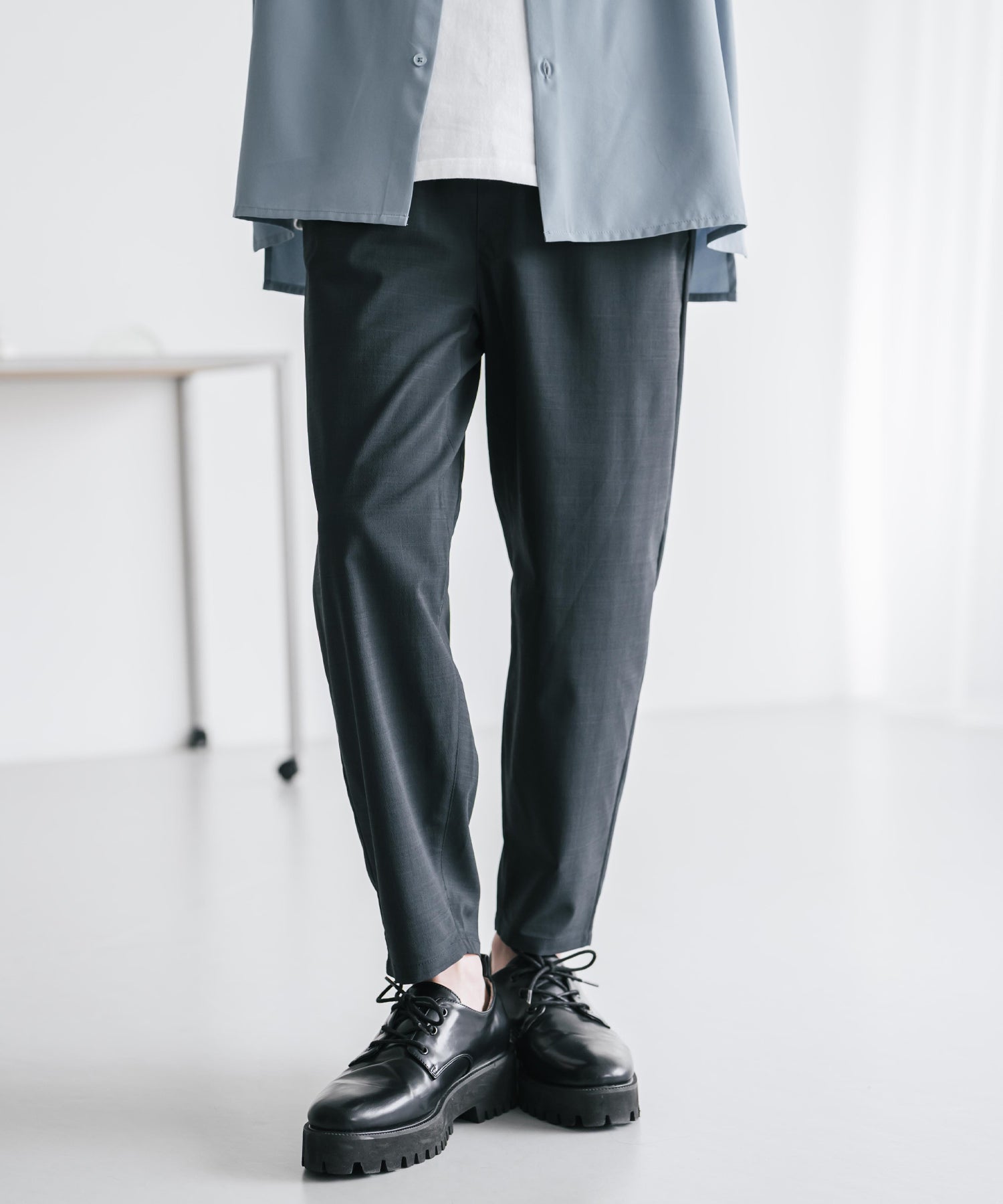 新色追加 接触冷感多機能素材リネンライク アンクルテーパードイージーパンツ 15482