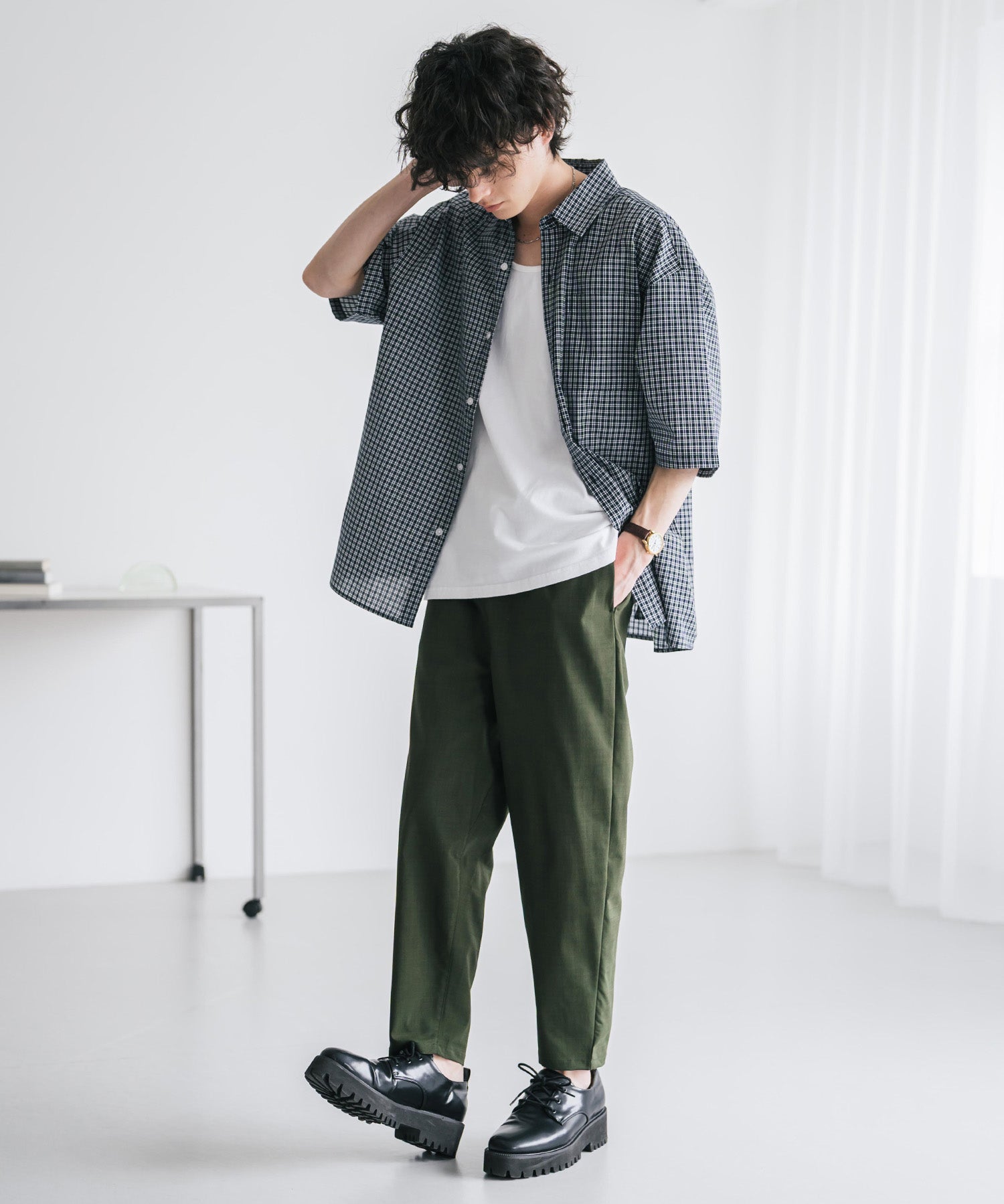 新色追加 接触冷感多機能素材リネンライク アンクルテーパードイージーパンツ 15482