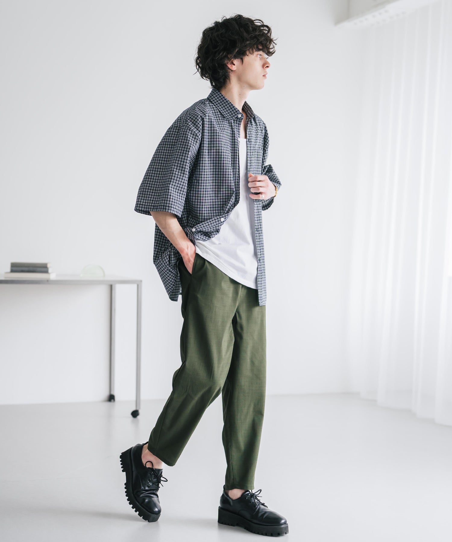 新色追加 接触冷感多機能素材リネンライク アンクルテーパードイージーパンツ 15482