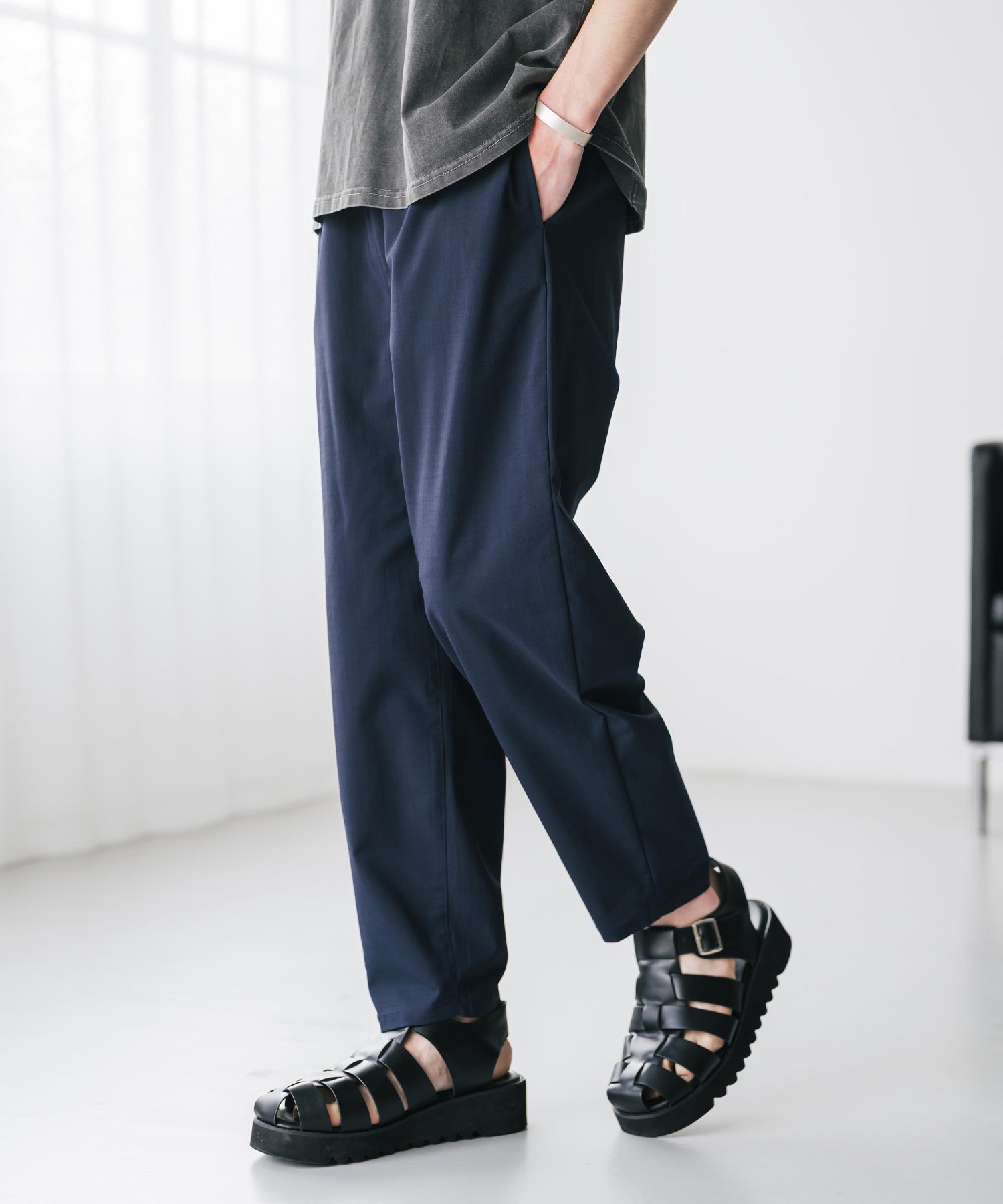 新色追加 接触冷感多機能素材リネンライク アンクルテーパードイージーパンツ 15482