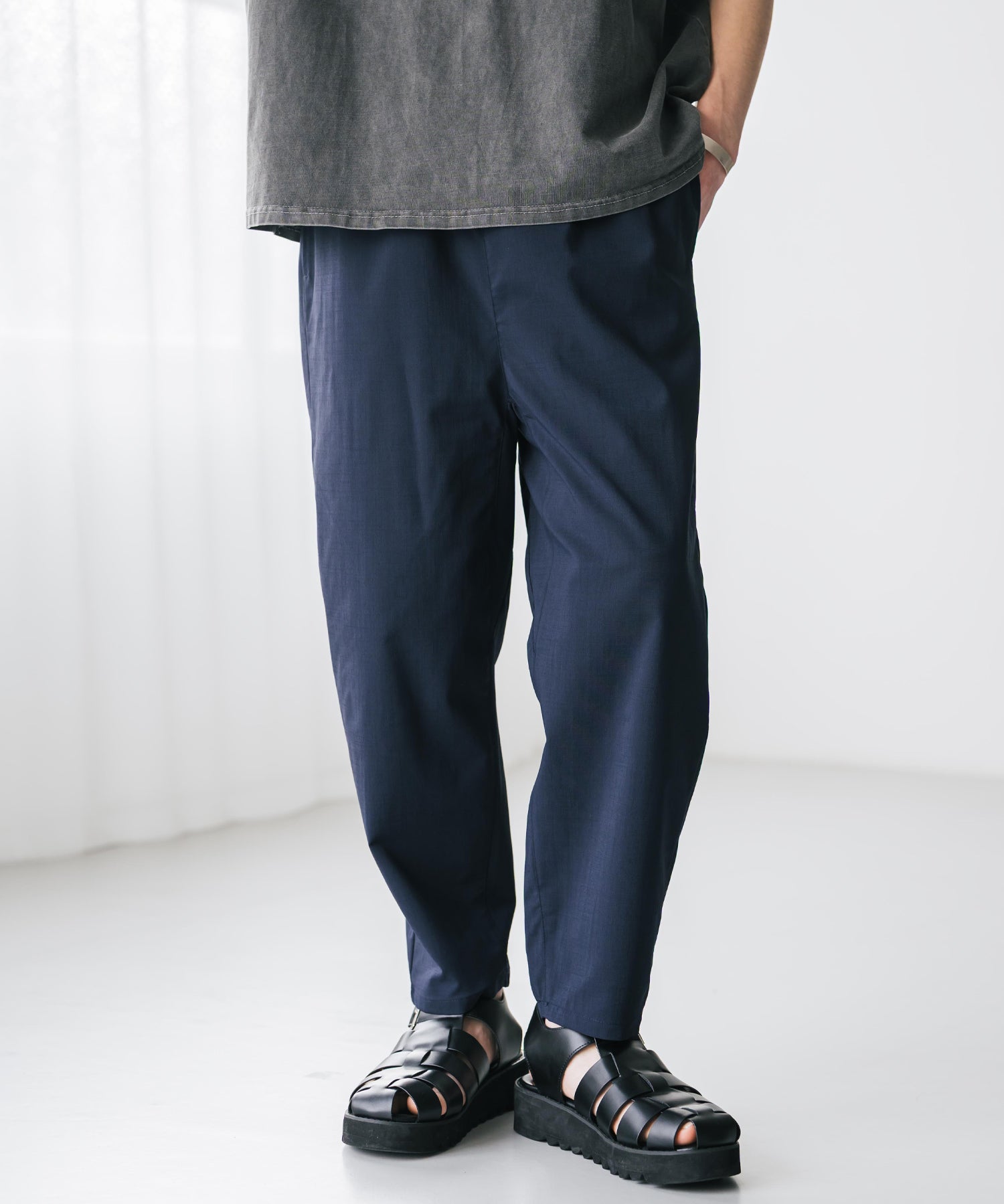 新色追加 接触冷感多機能素材リネンライク アンクルテーパードイージーパンツ 15482