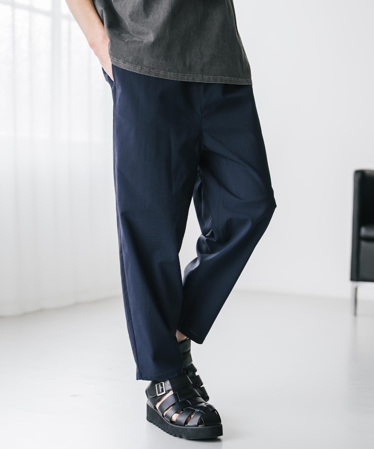 新色追加 接触冷感多機能素材リネンライク アンクルテーパードイージーパンツ 15482