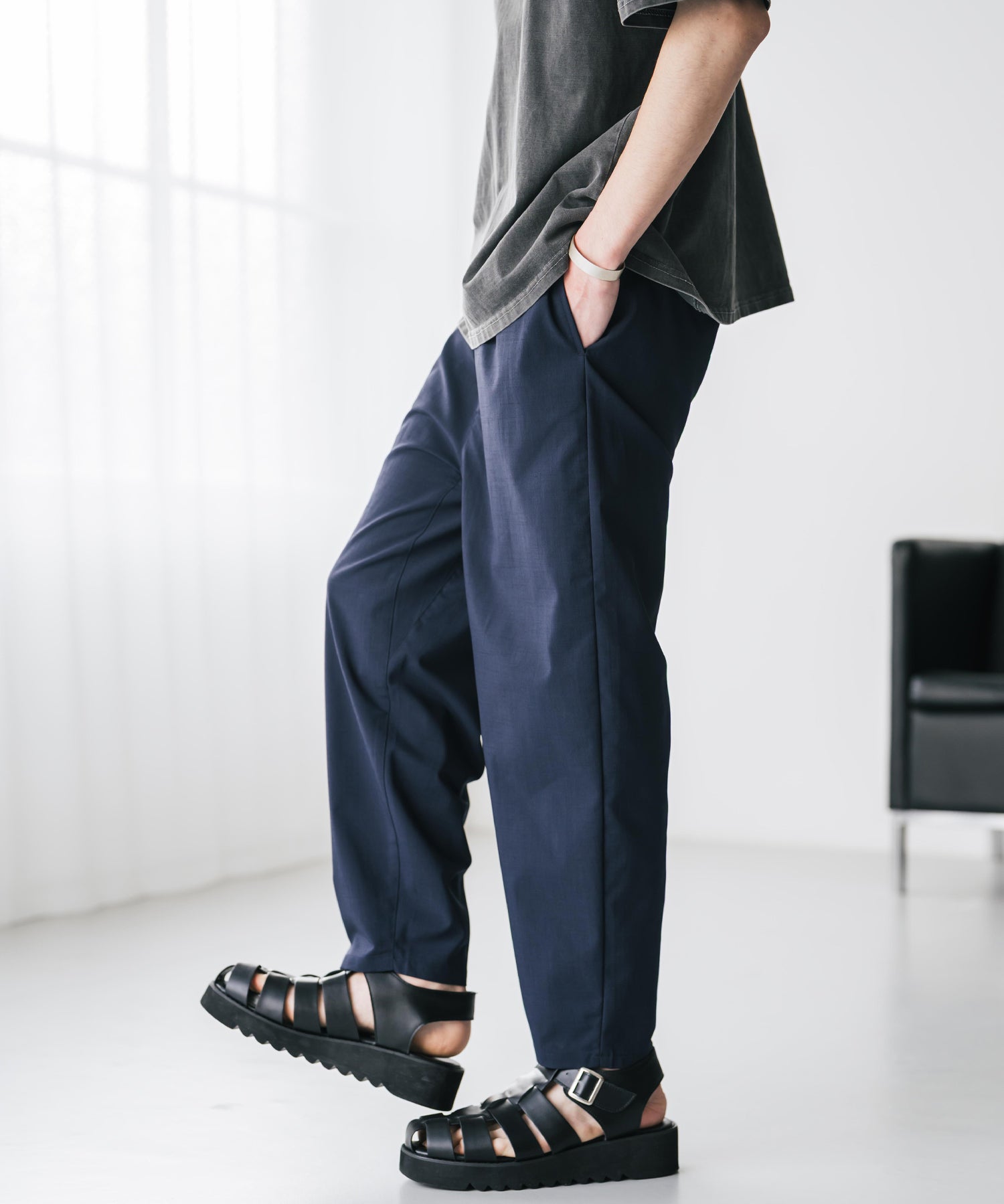 新色追加 接触冷感多機能素材リネンライク アンクルテーパードイージーパンツ 15482