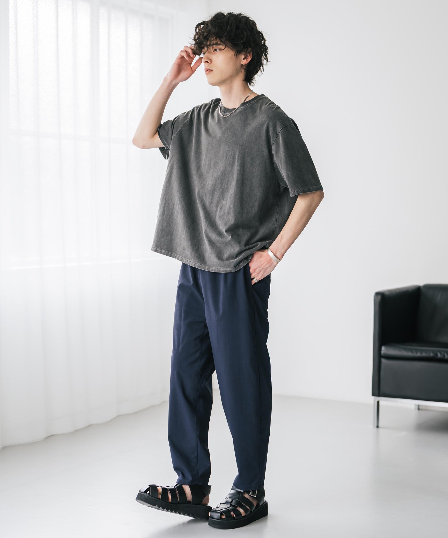 新色追加 接触冷感多機能素材リネンライク アンクルテーパードイージーパンツ 15482