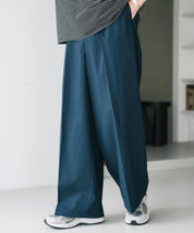 接触冷感 多機能素材リネンライク ワンタックセンタープレスワイドストレートイージーパンツ 15483