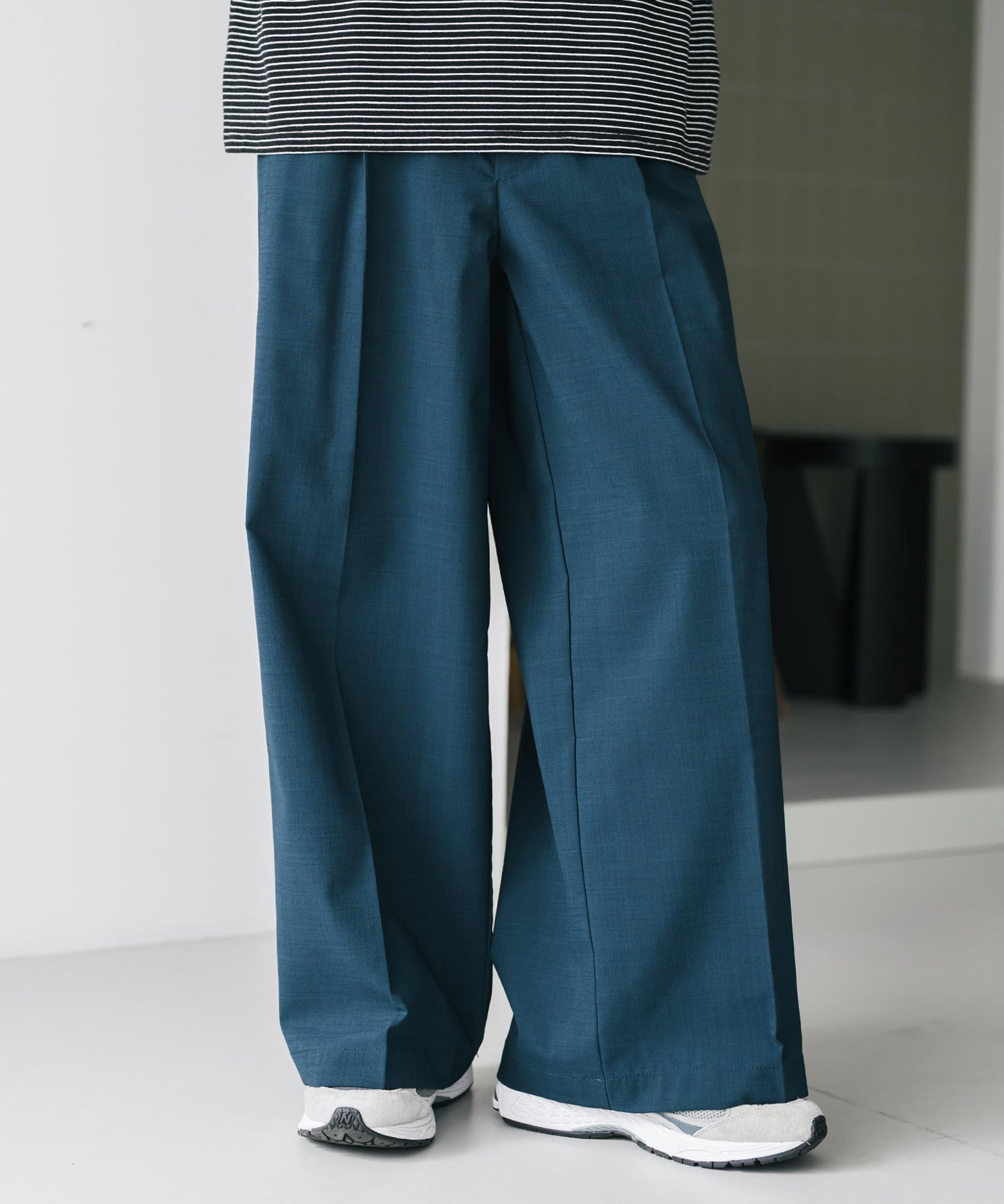 接触冷感 多機能素材リネンライク ワンタックセンタープレスワイドストレートイージーパンツ 15483