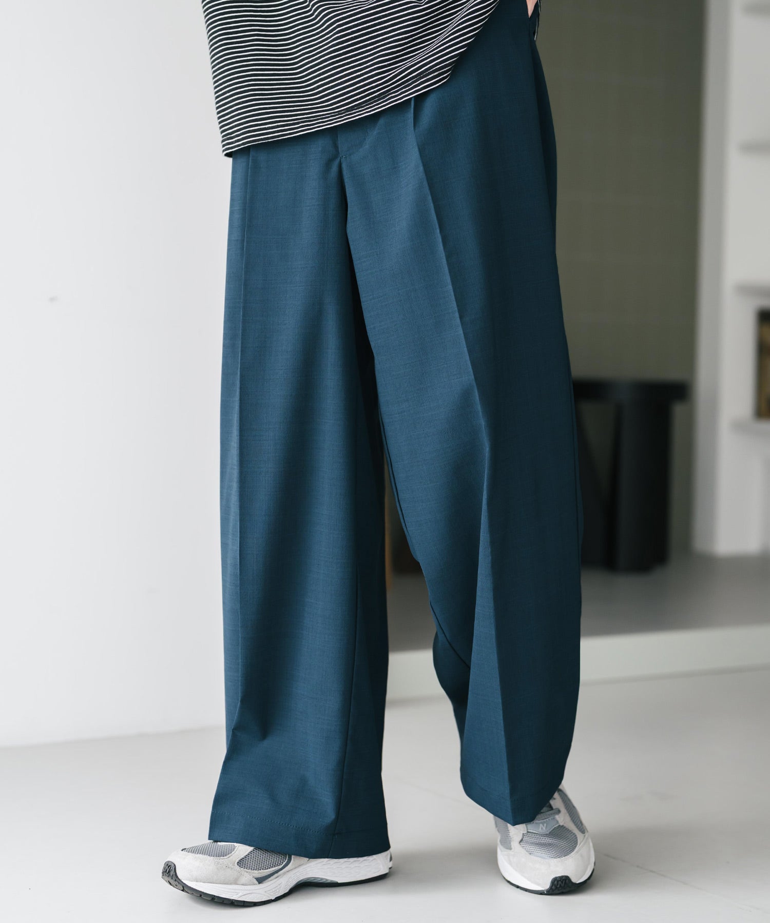 接触冷感 多機能素材リネンライク ワンタックセンタープレスワイドストレートイージーパンツ 15483