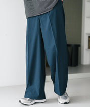 接触冷感 多機能素材リネンライク ワンタックセンタープレスワイドストレートイージーパンツ 15483