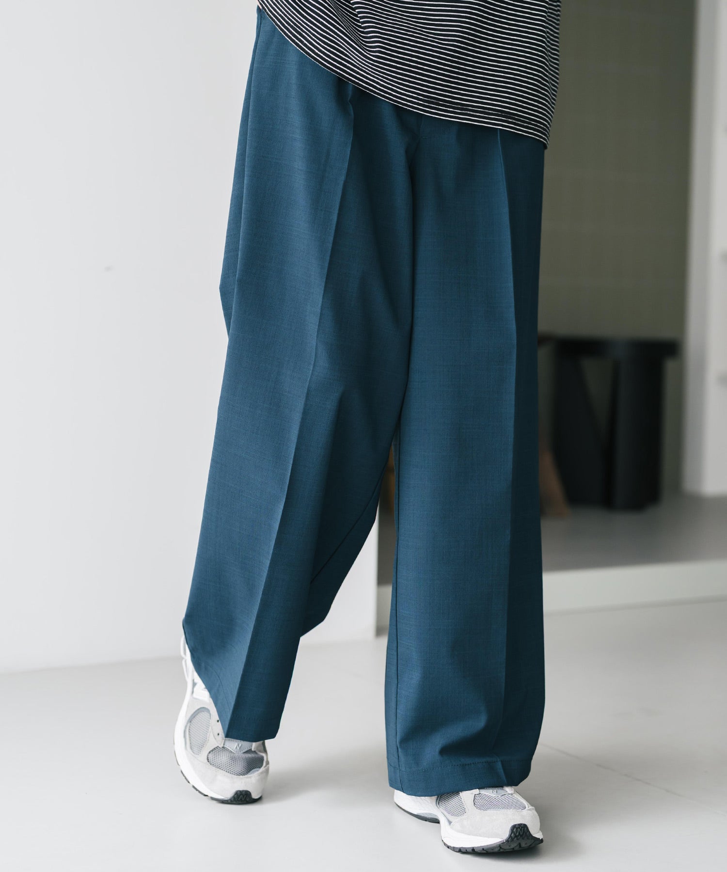 接触冷感 多機能素材リネンライク ワンタックセンタープレスワイドストレートイージーパンツ 15483