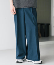 接触冷感 多機能素材リネンライク ワンタックセンタープレスワイドストレートイージーパンツ 15483