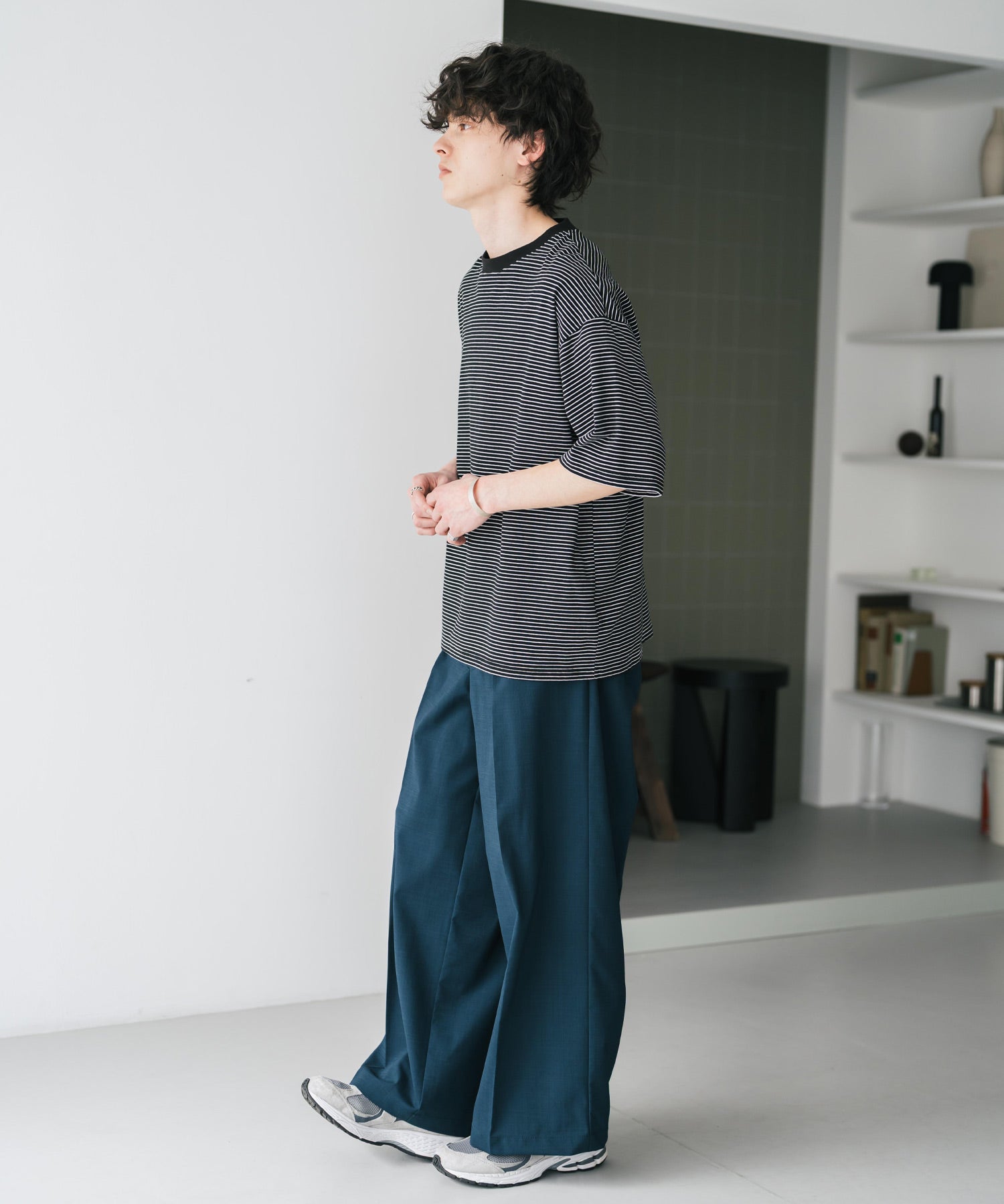 接触冷感 多機能素材リネンライク ワンタックセンタープレスワイドストレートイージーパンツ 15483