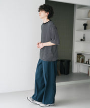 接触冷感 多機能素材リネンライク ワンタックセンタープレスワイドストレートイージーパンツ 15483