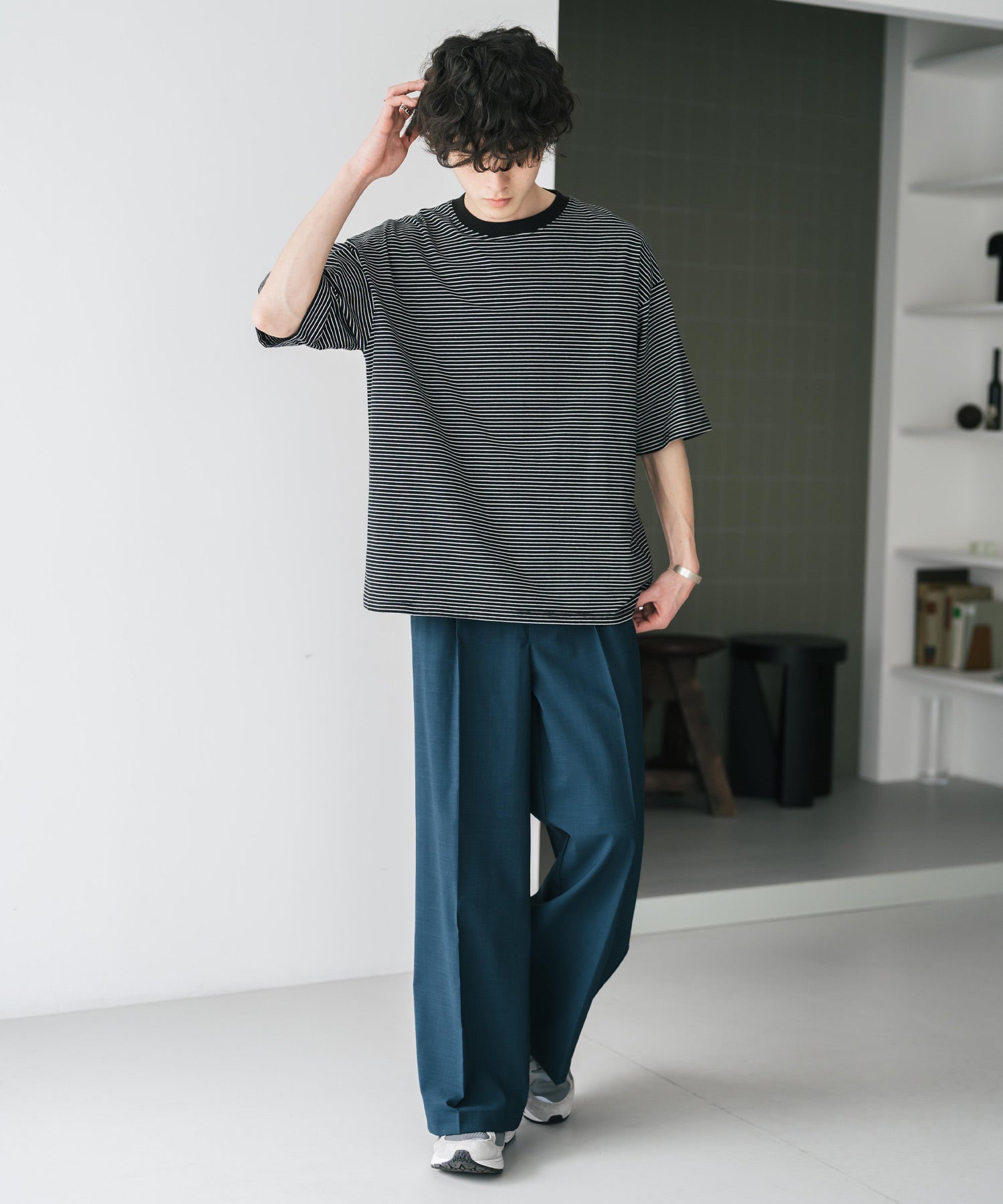 接触冷感 多機能素材リネンライク ワンタックセンタープレスワイドストレートイージーパンツ 15483