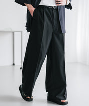 接触冷感 多機能素材リネンライク ワンタックセンタープレスワイドストレートイージーパンツ 15483