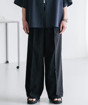 接触冷感 多機能素材リネンライク ワンタックセンタープレスワイドストレートイージーパンツ 15483