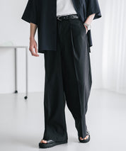 接触冷感 多機能素材リネンライク ワンタックセンタープレスワイドストレートイージーパンツ 15483