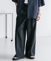 接触冷感 多機能素材リネンライク ワンタックセンタープレスワイドストレートイージーパンツ 15483