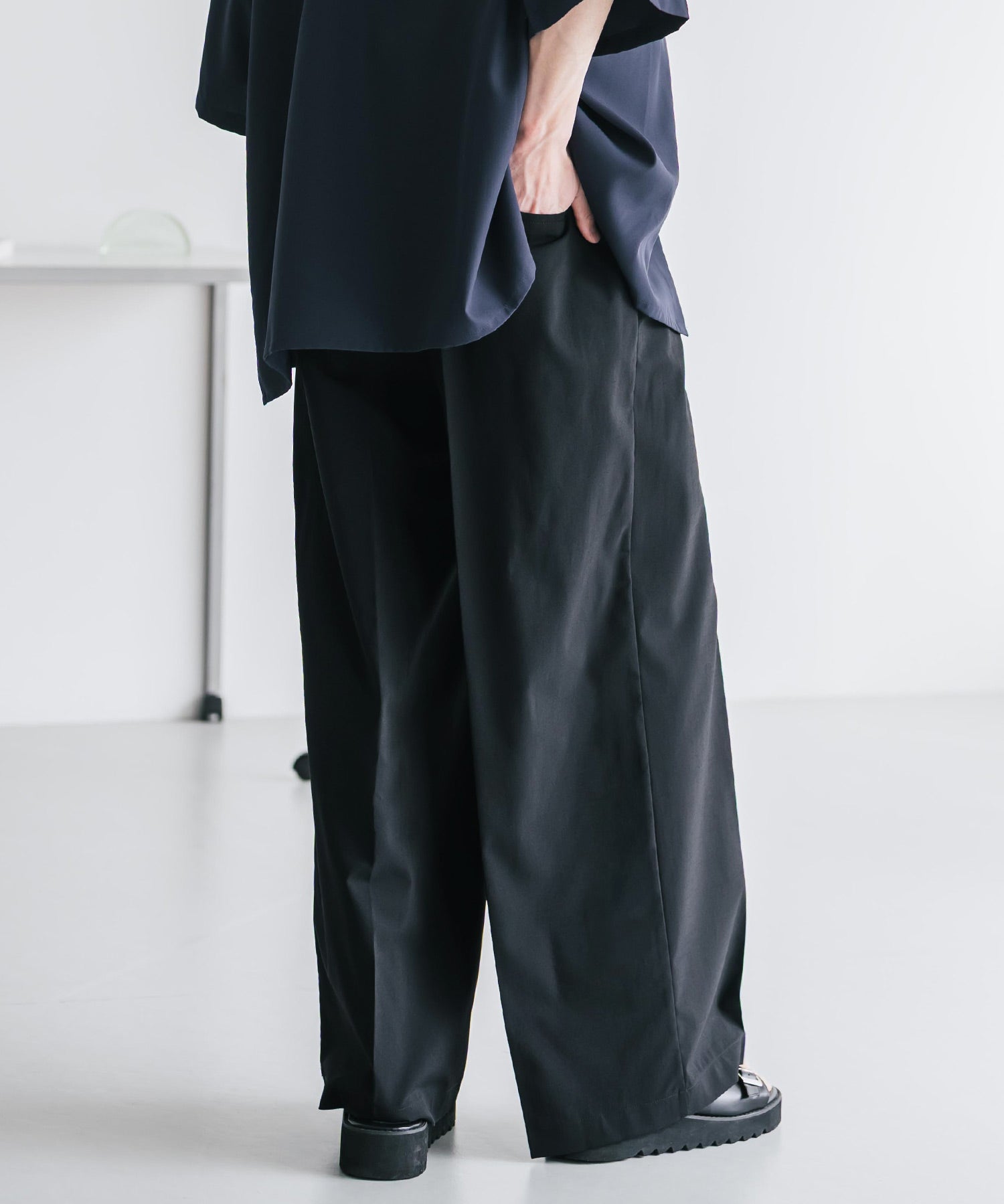 接触冷感 多機能素材リネンライク ワンタックセンタープレスワイドストレートイージーパンツ 15483