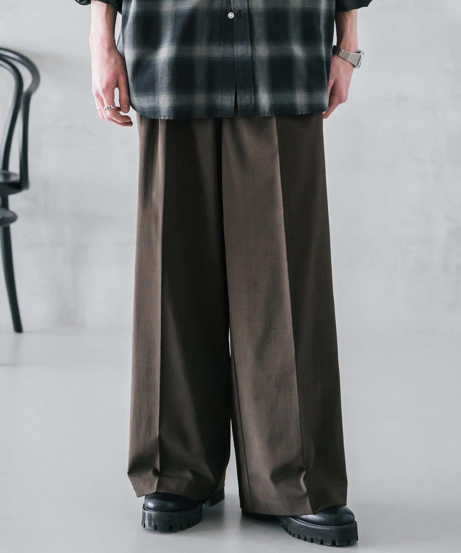 接触冷感 多機能素材リネンライク ワンタックセンタープレスワイドストレートイージーパンツ 15483