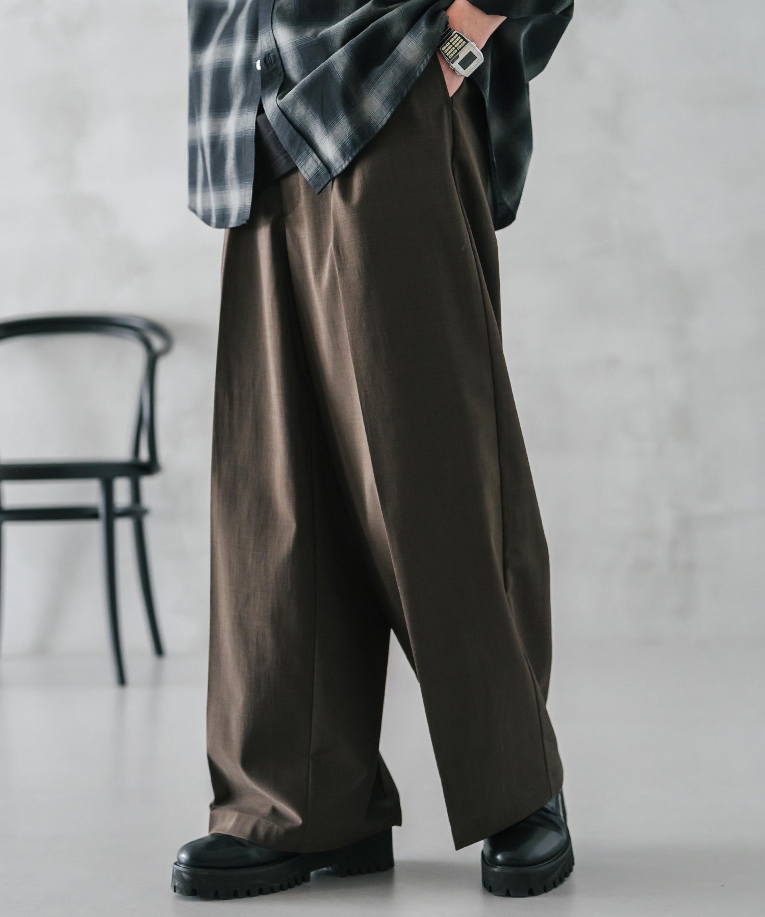 接触冷感 多機能素材リネンライク ワンタックセンタープレスワイドストレートイージーパンツ 15483