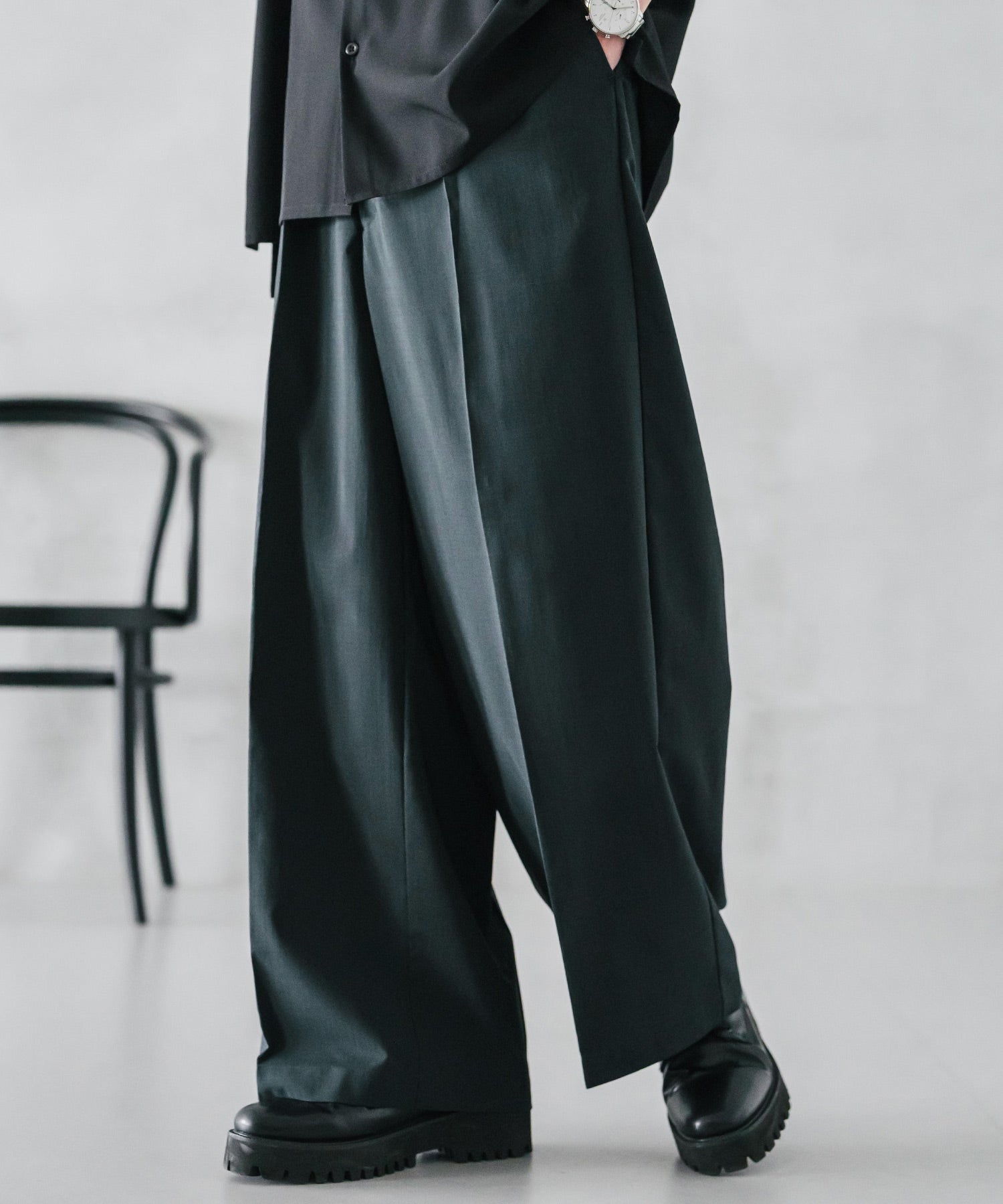 接触冷感 多機能素材リネンライク ワンタックセンタープレスワイドストレートイージーパンツ 15483