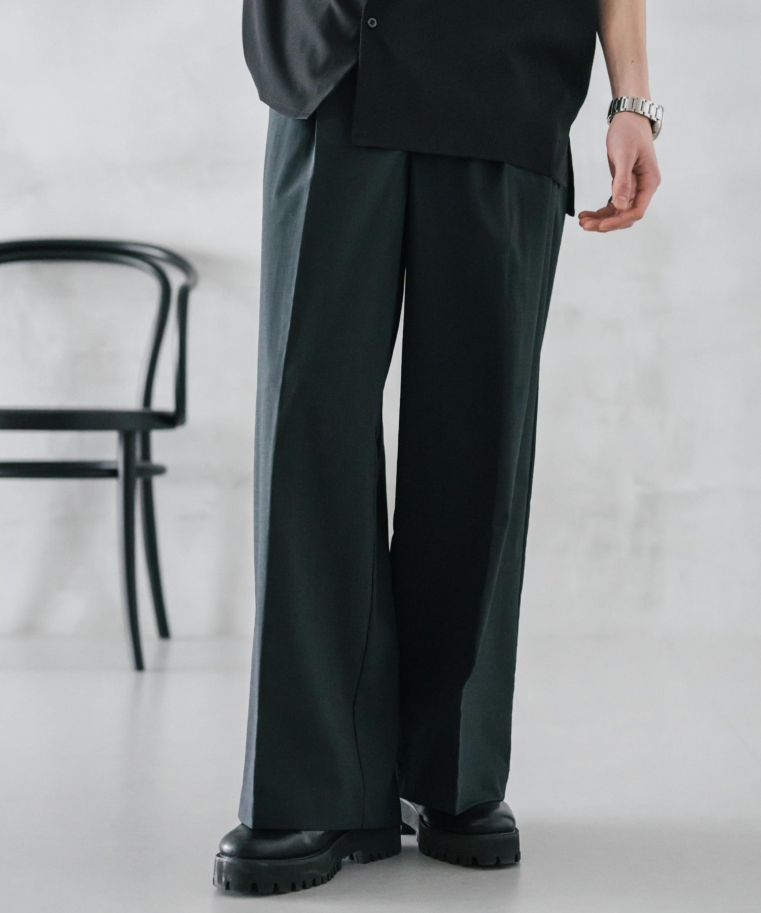 接触冷感 多機能素材リネンライク ワンタックセンタープレスワイドストレートイージーパンツ 15483