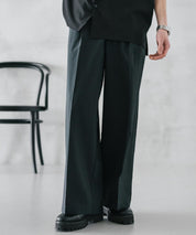 接触冷感 多機能素材リネンライク ワンタックセンタープレスワイドストレートイージーパンツ 15483