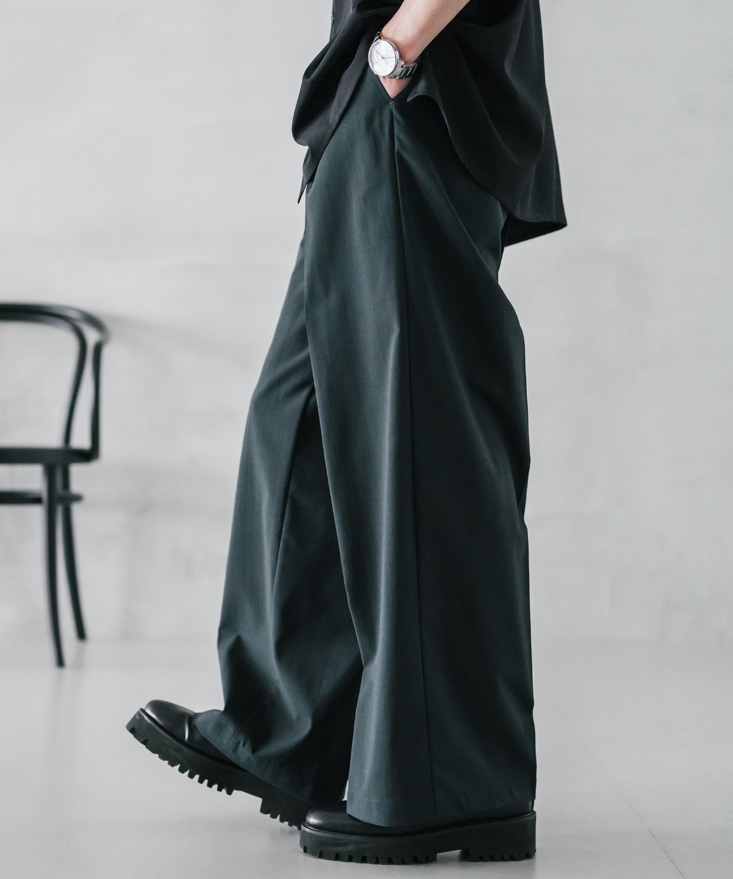 接触冷感 多機能素材リネンライク ワンタックセンタープレスワイドストレートイージーパンツ 15483