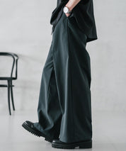 接触冷感 多機能素材リネンライク ワンタックセンタープレスワイドストレートイージーパンツ 15483