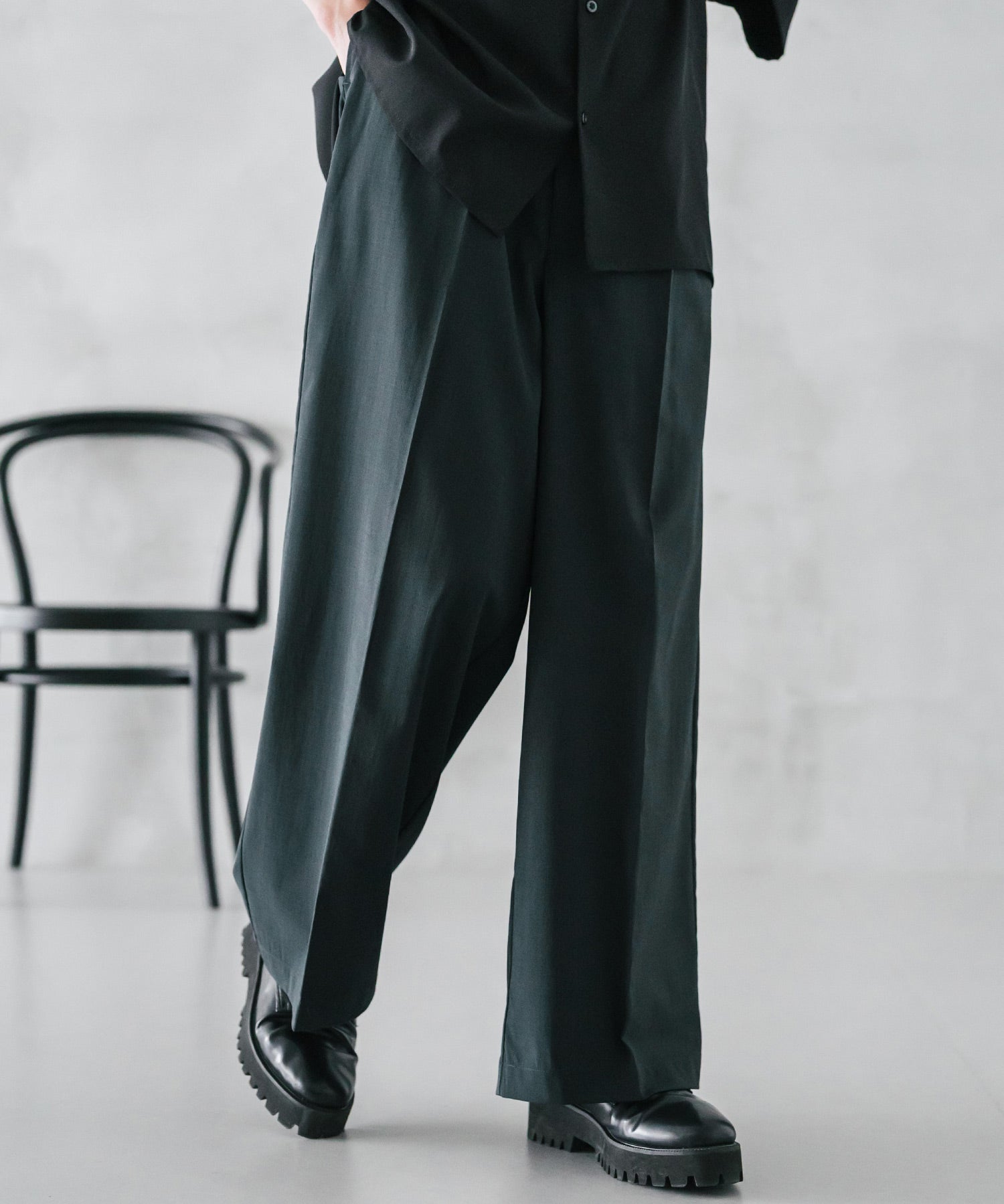 接触冷感 多機能素材リネンライク ワンタックセンタープレスワイドストレートイージーパンツ 15483