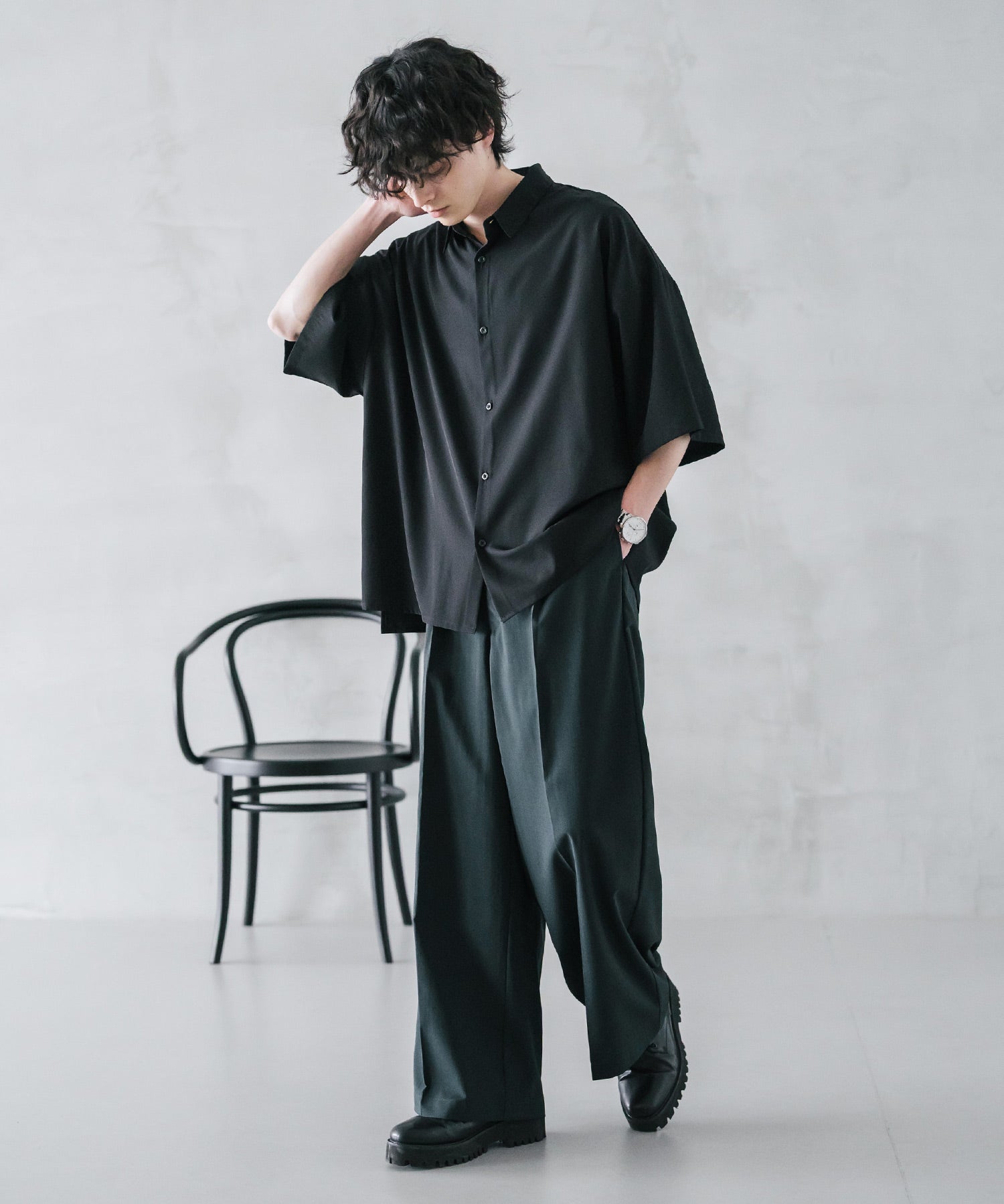 接触冷感 多機能素材リネンライク ワンタックセンタープレスワイドストレートイージーパンツ 15483