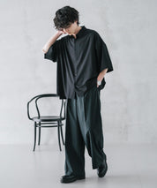 接触冷感 多機能素材リネンライク ワンタックセンタープレスワイドストレートイージーパンツ 15483